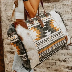 Aztec Western Cowhide Travel, Overnight Myra Weekender Bag