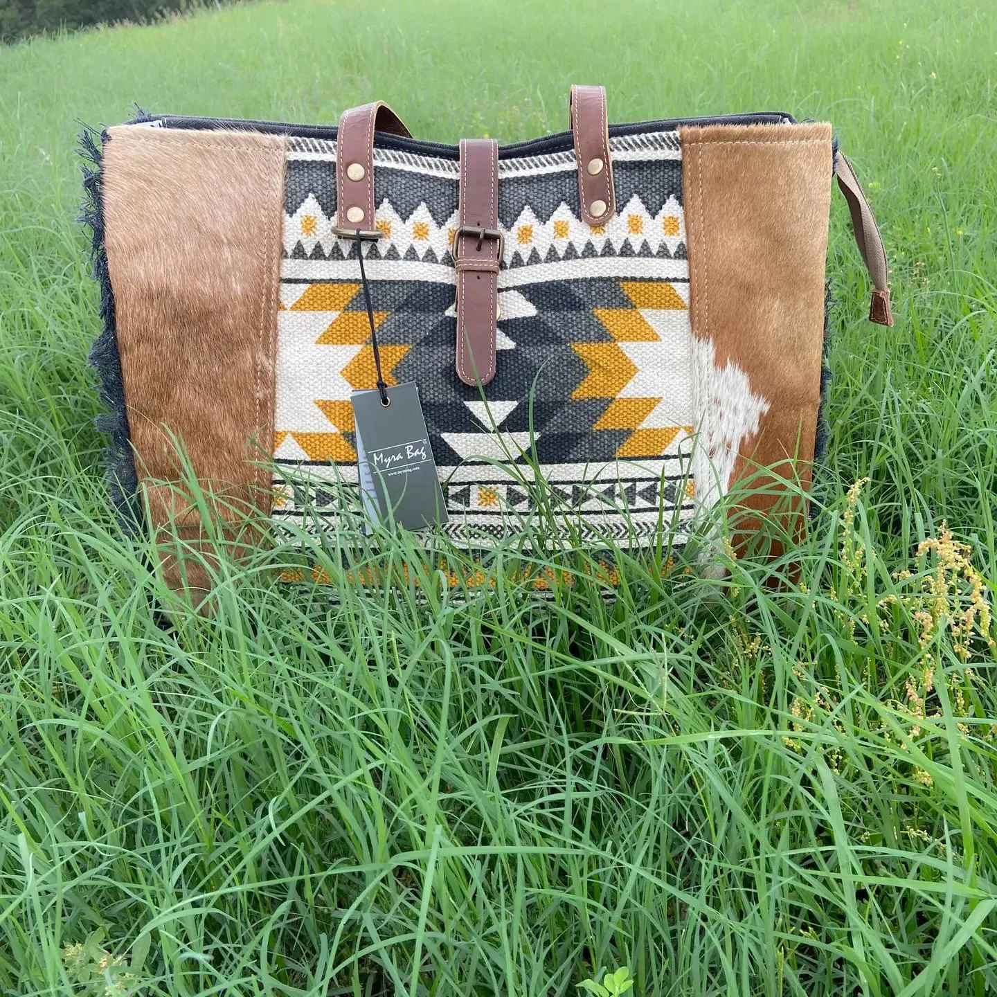 Aztec Western Cowhide Travel, Overnight Myra Weekender Bag