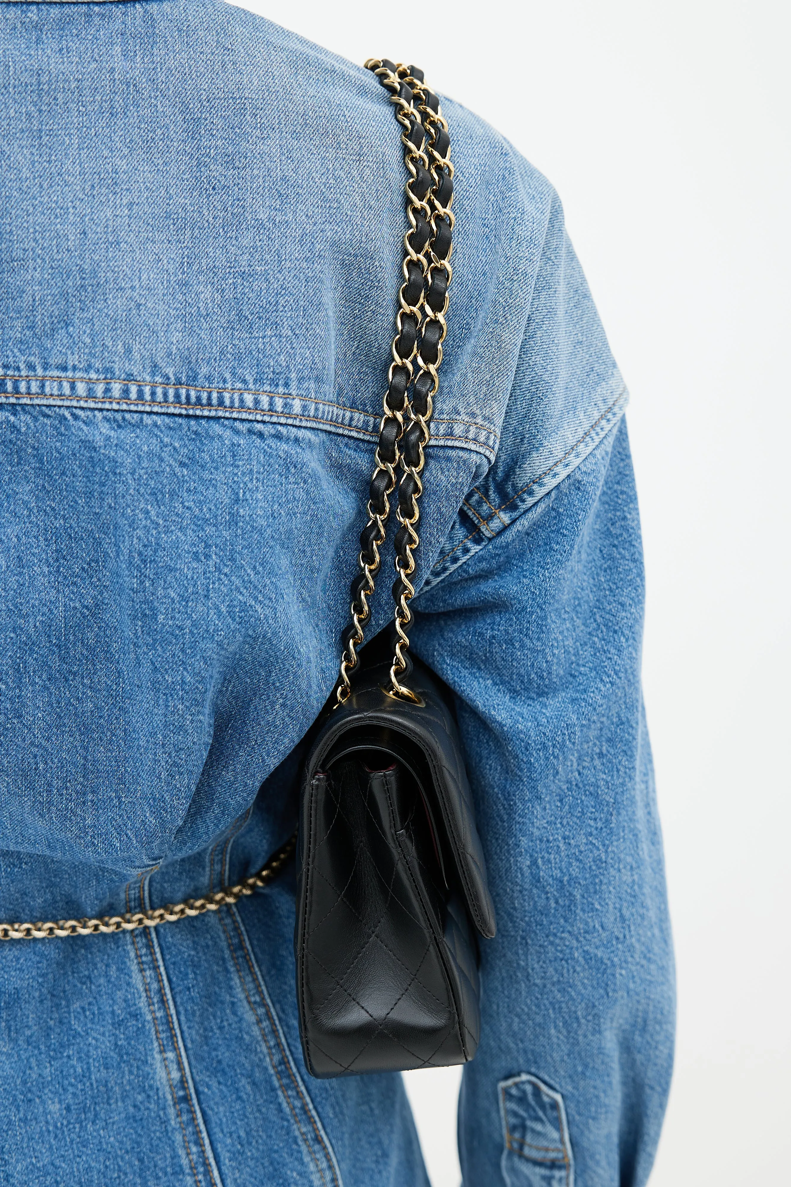 Black Leather Classic Medium Double Flap Bag