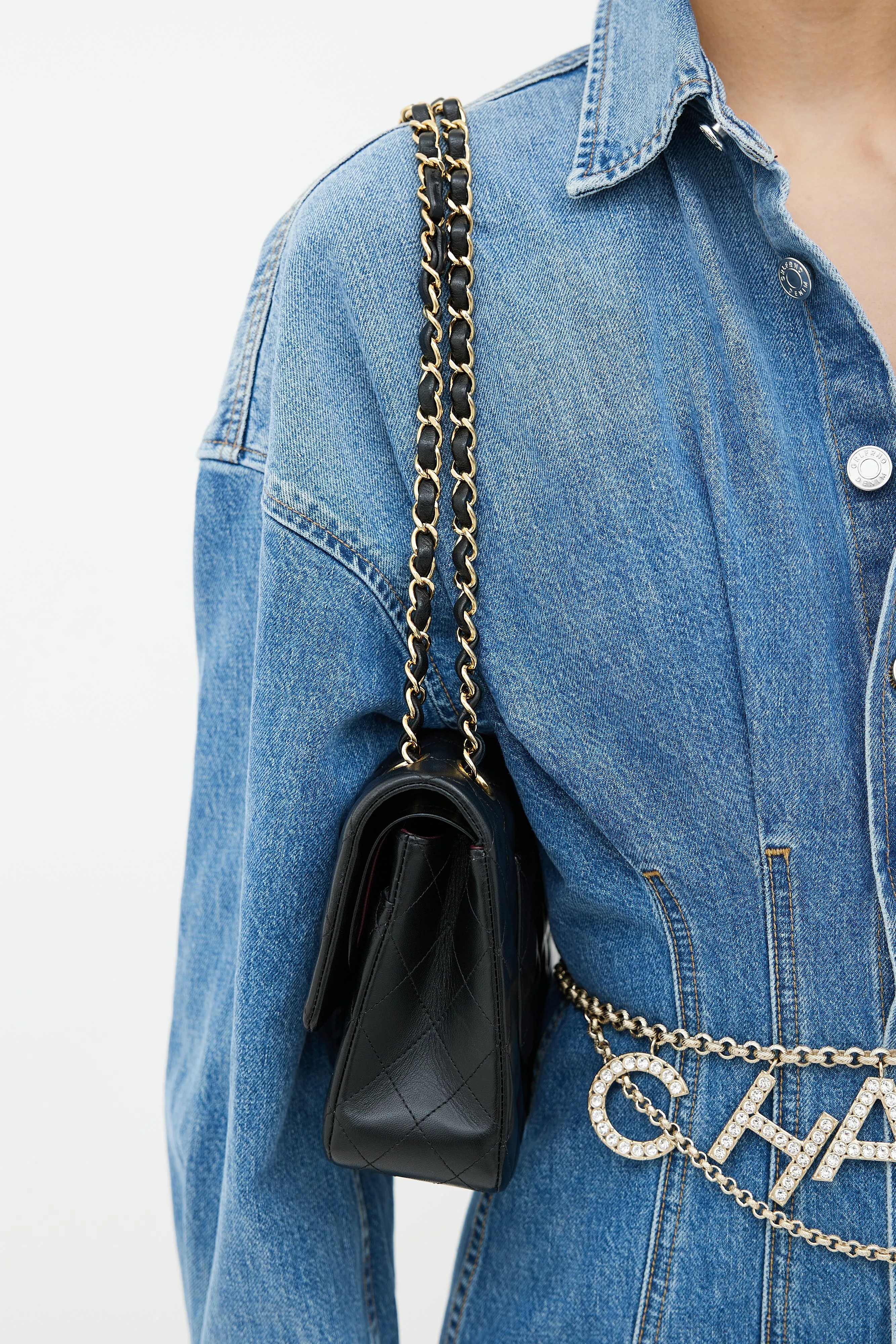 Black Leather Classic Medium Double Flap Bag