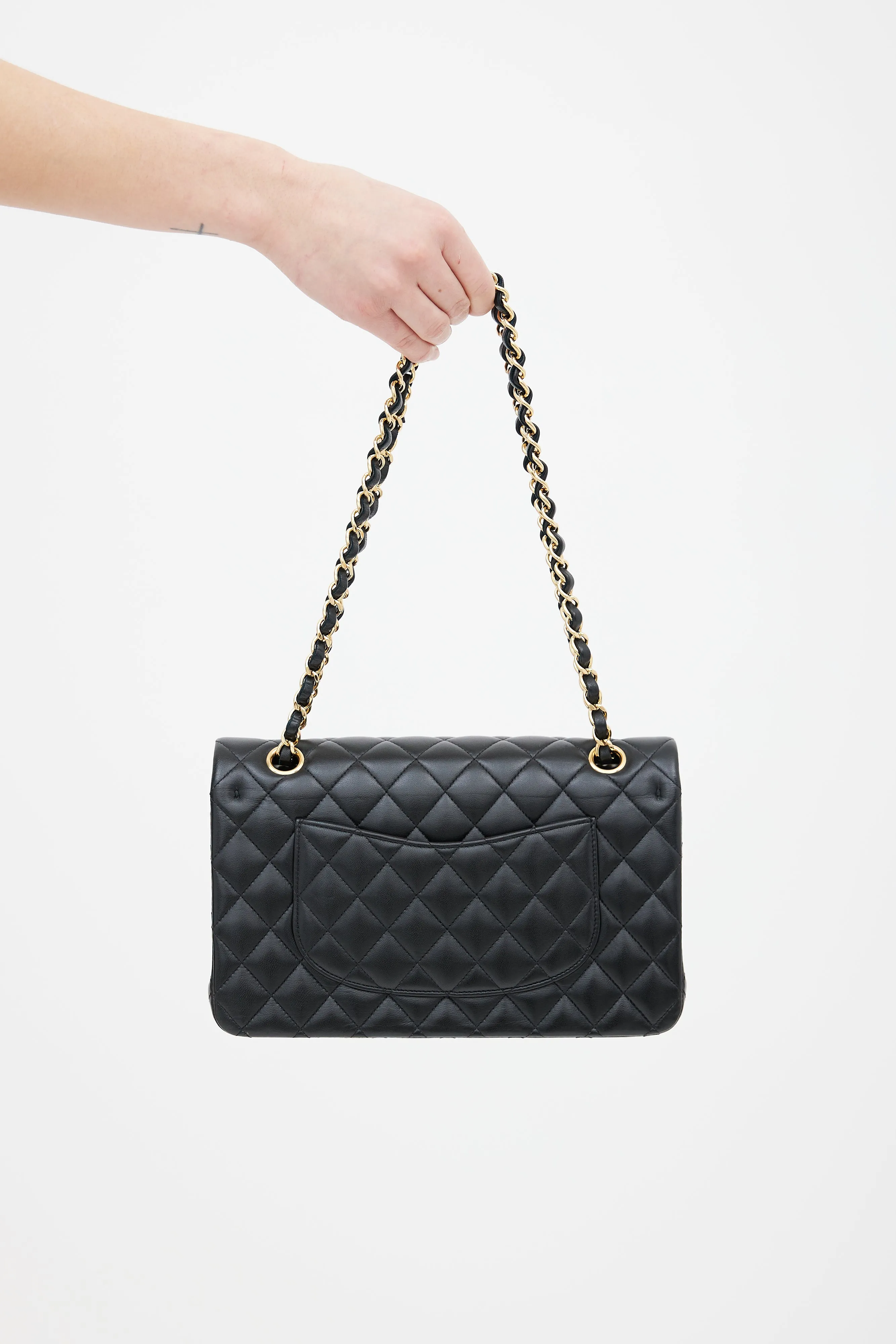 Black Leather Classic Medium Double Flap Bag