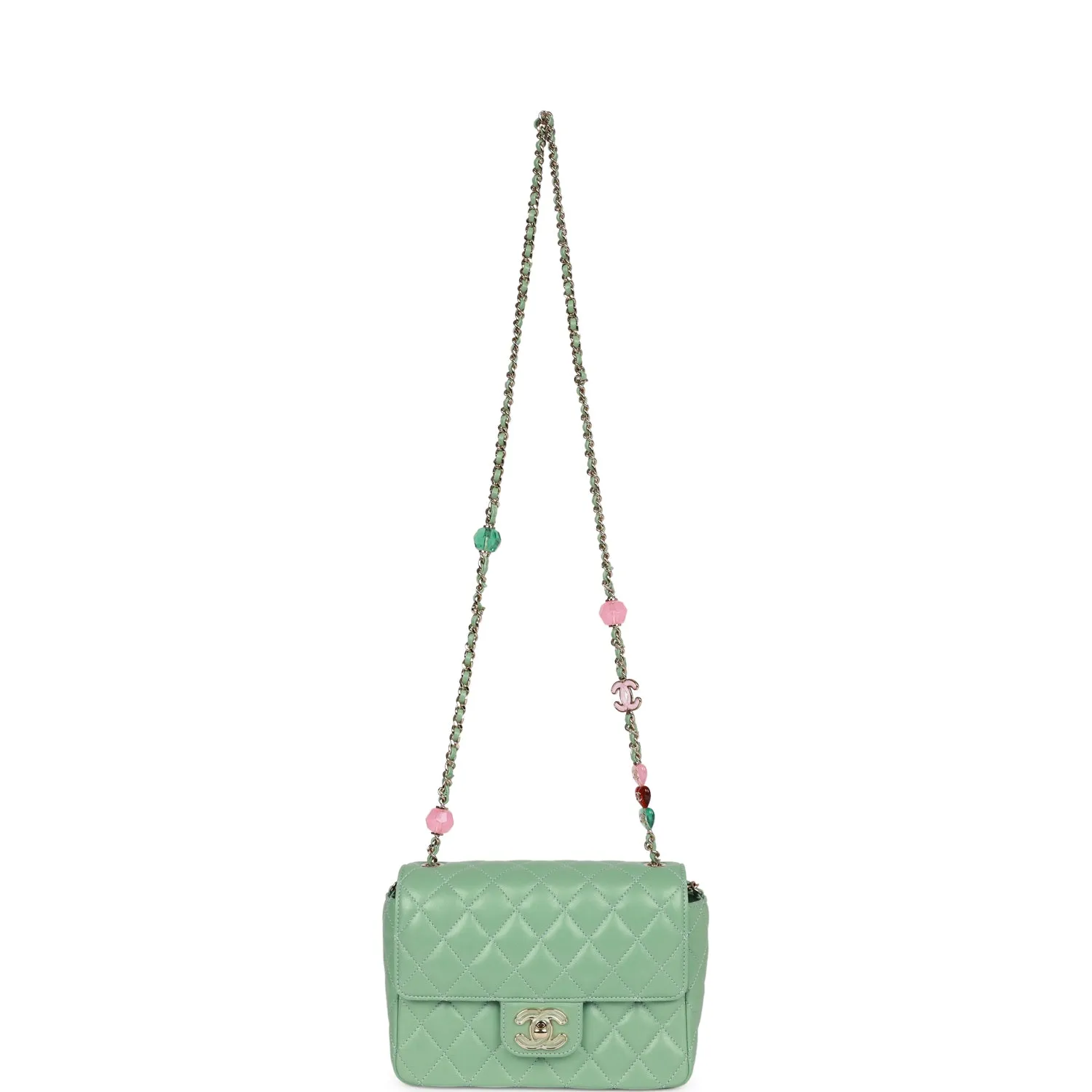 Chanel Candy Heart Mini Flap Bag Turquoise Lambskin Enamel and Light Gold Hardware