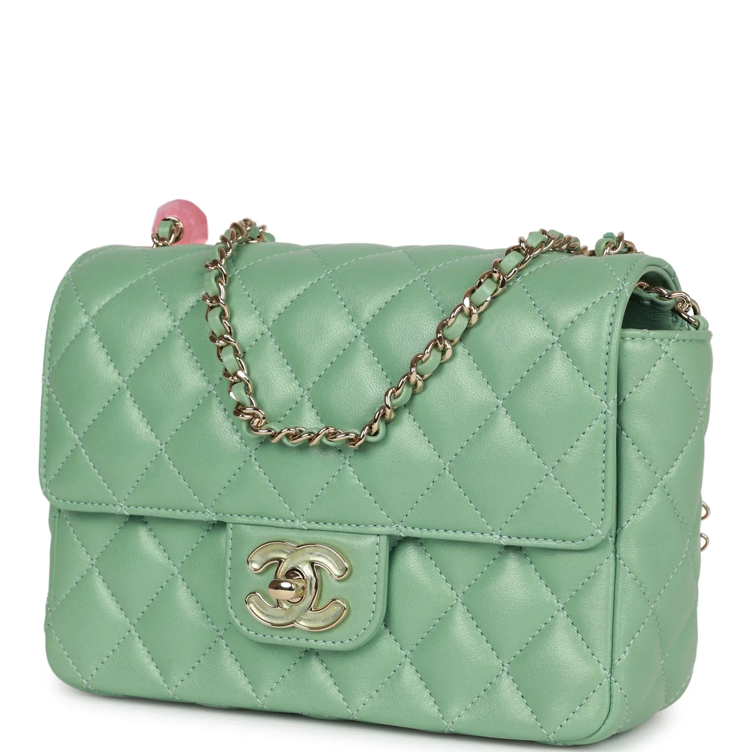Chanel Candy Heart Mini Flap Bag Turquoise Lambskin Enamel and Light Gold Hardware