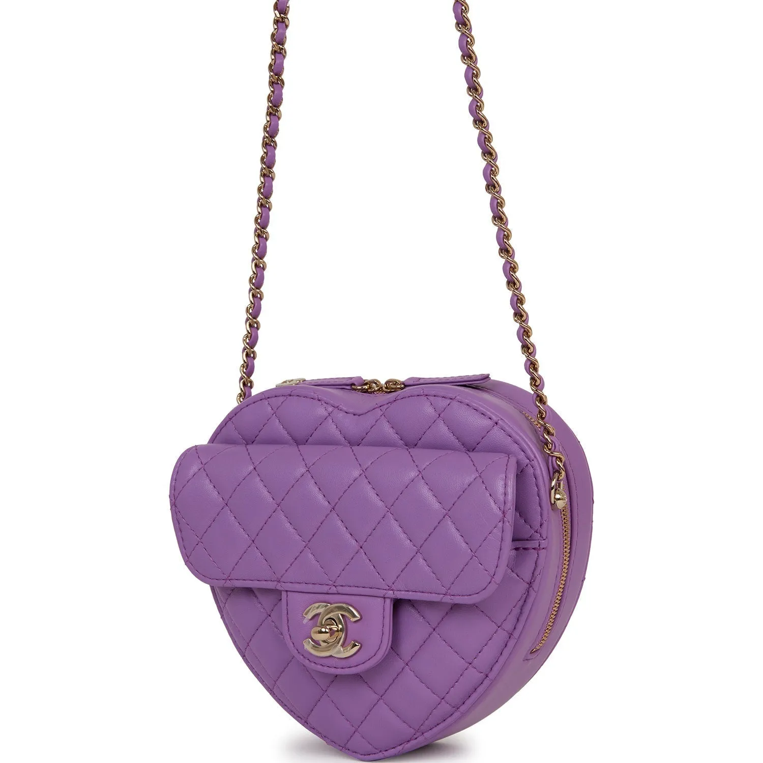 Chanel CC In Love Large Heart Bag Purple Lambskin Light Gold Hardware