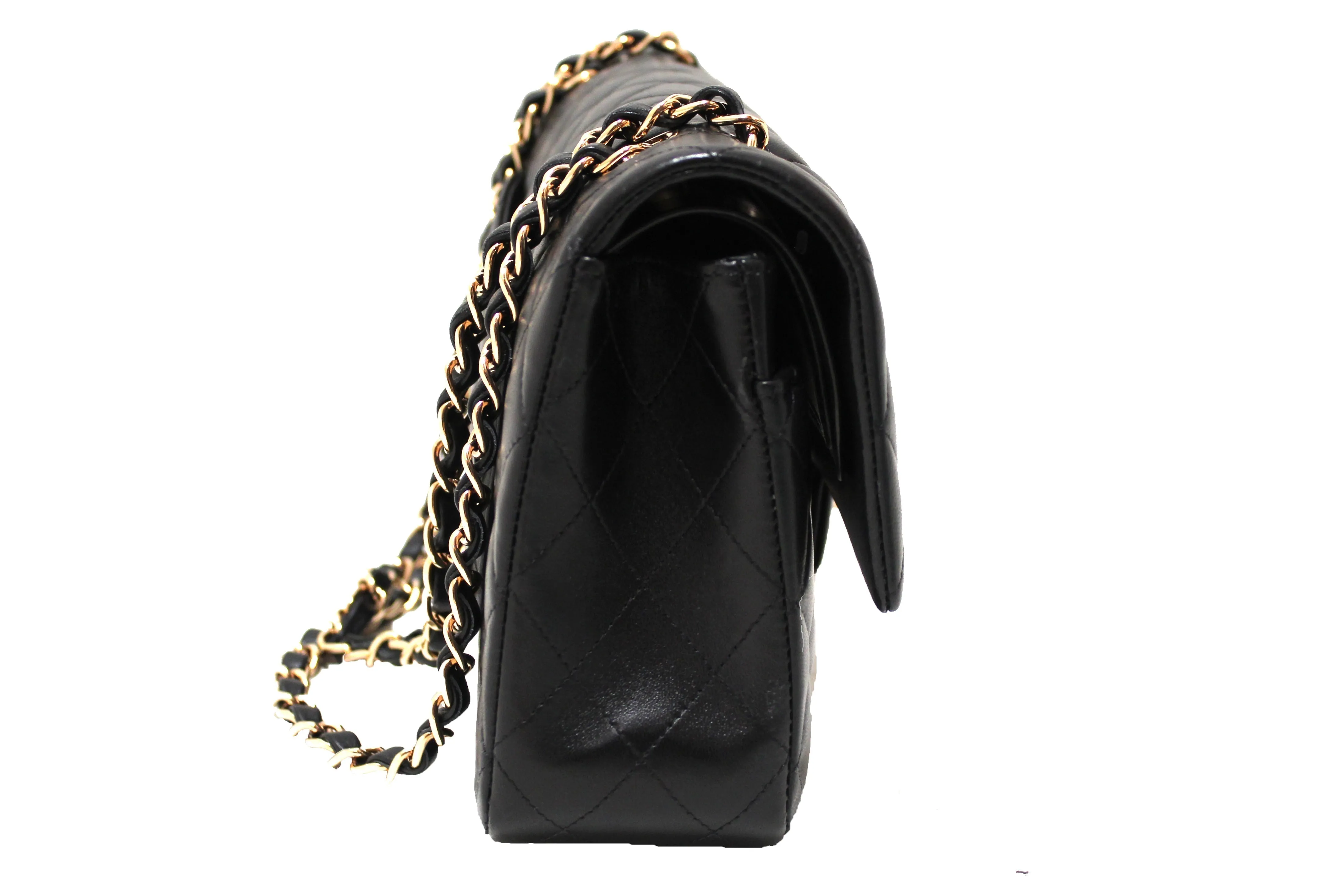 Chanel Classic Black Quilted Lambskin Leather Classic Medium Double Flap Bag