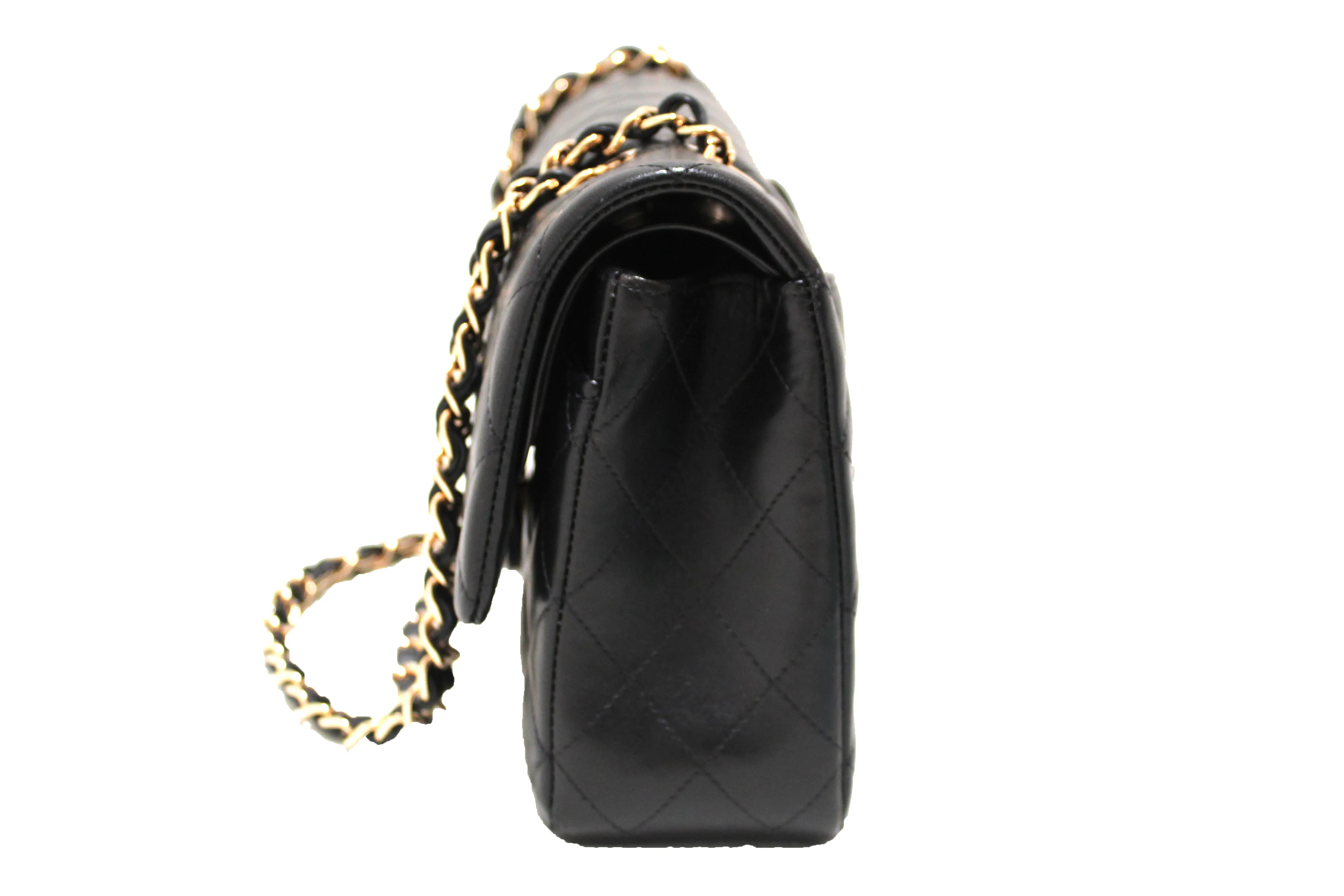 Chanel Classic Black Quilted Lambskin Leather Classic Medium Double Flap Bag