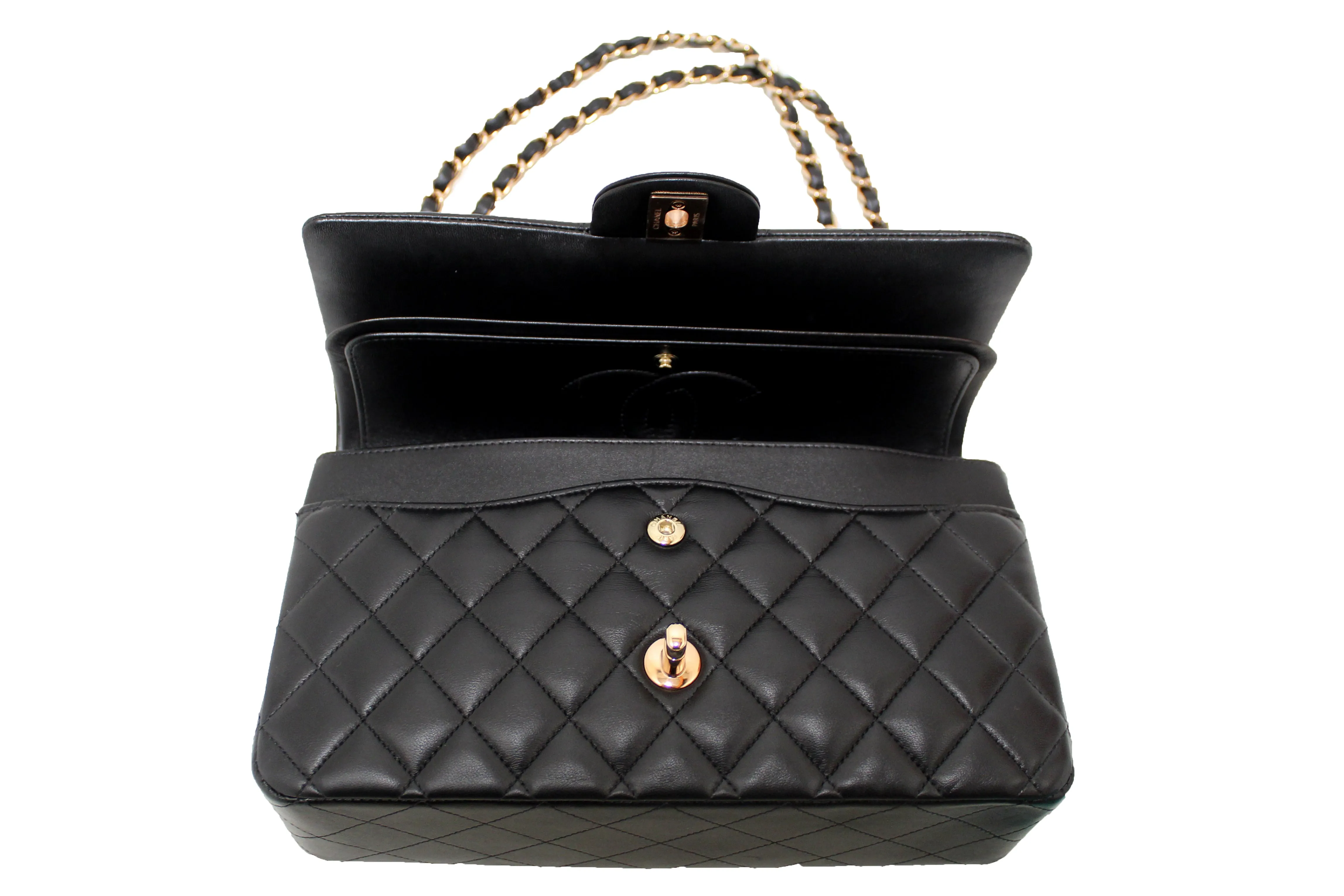 Chanel Classic Black Quilted Lambskin Leather Classic Medium Double Flap Bag