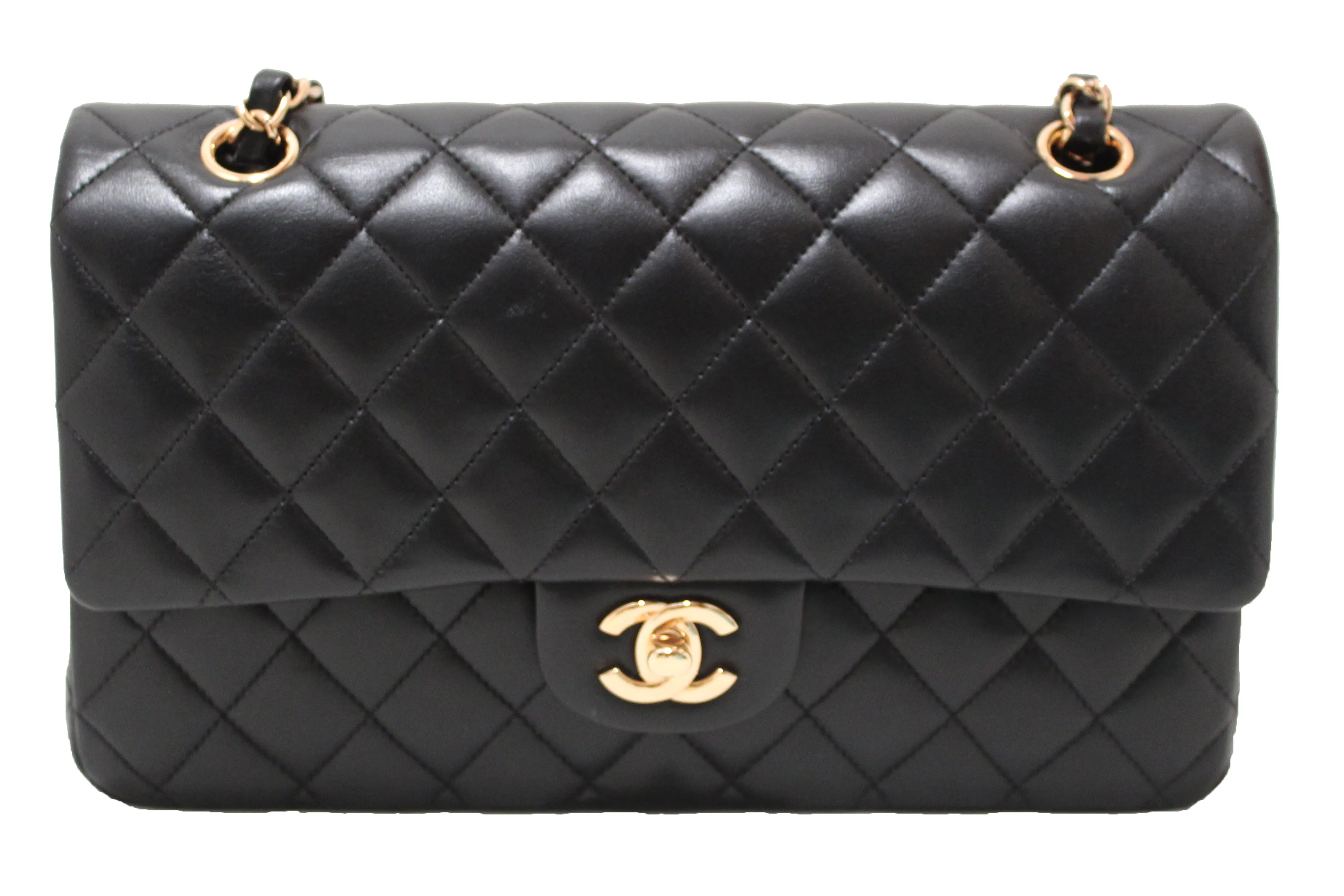 Chanel Classic Black Quilted Lambskin Leather Classic Medium Double Flap Bag