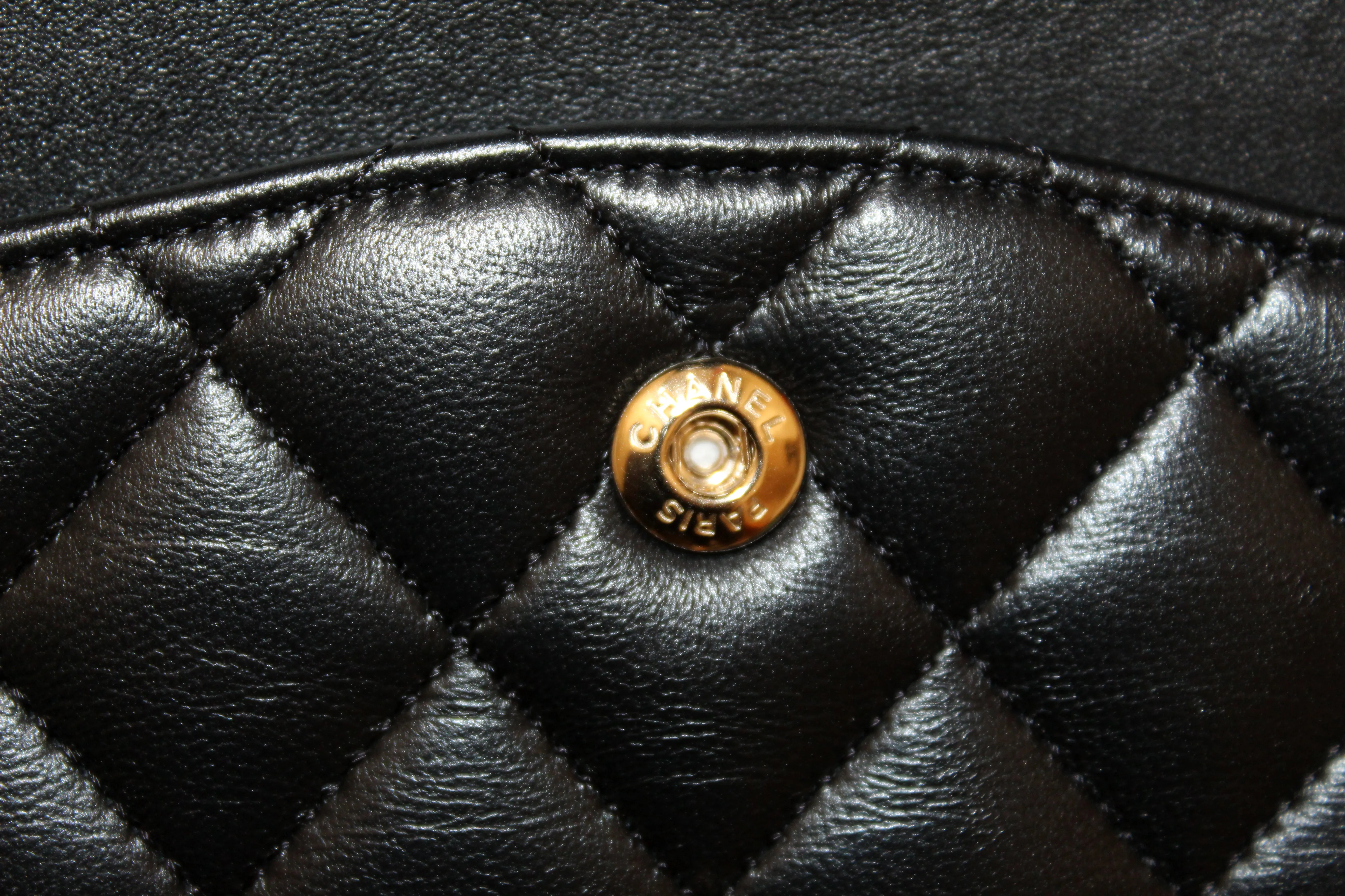 Chanel Classic Black Quilted Lambskin Leather Classic Medium Double Flap Bag