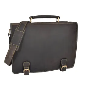 DR389 Men's Leather Cross Body Briefcase Oil Brown