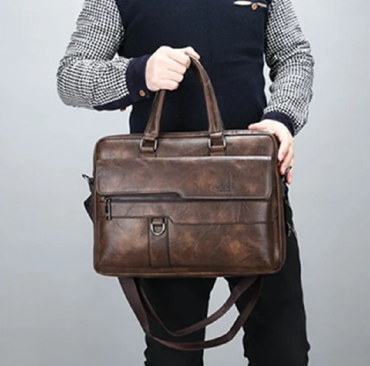 Men's Leather Shoulder Briefcase For 14 Inch Laptop