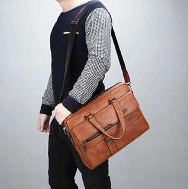 Men's Leather Shoulder Briefcase For 14 Inch Laptop