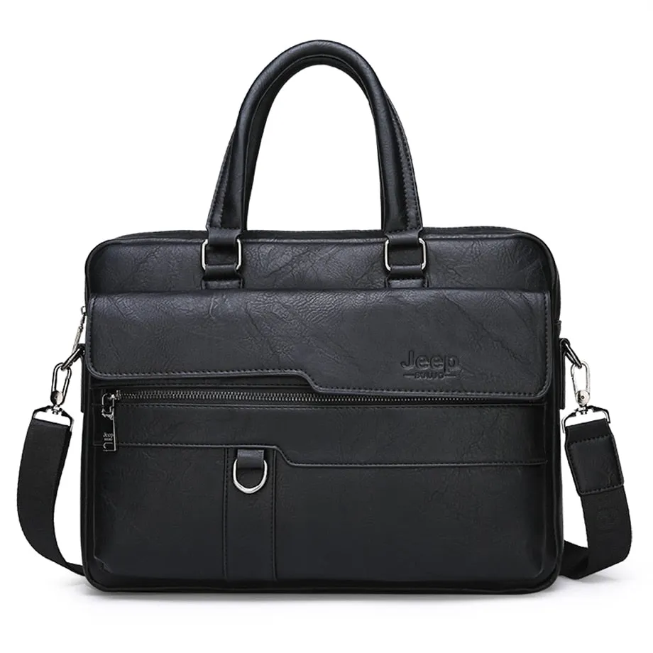 Men's Leather Shoulder Briefcase For 14 Inch Laptop