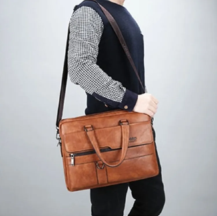 Men's Leather Shoulder Briefcase For 14 Inch Laptop