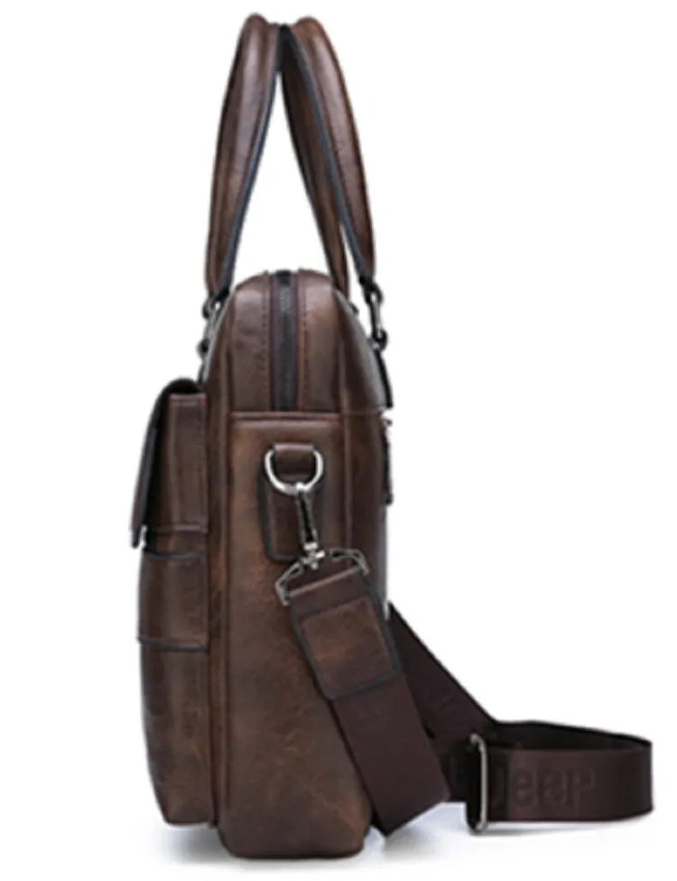 Men's Leather Shoulder Briefcase For 14 Inch Laptop