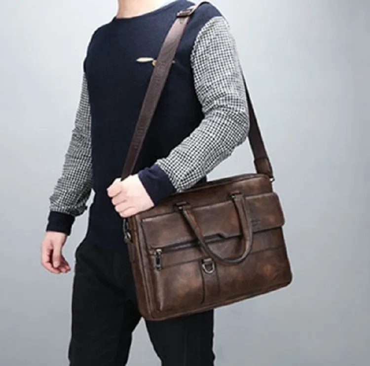 Men's Leather Shoulder Briefcase For 14 Inch Laptop