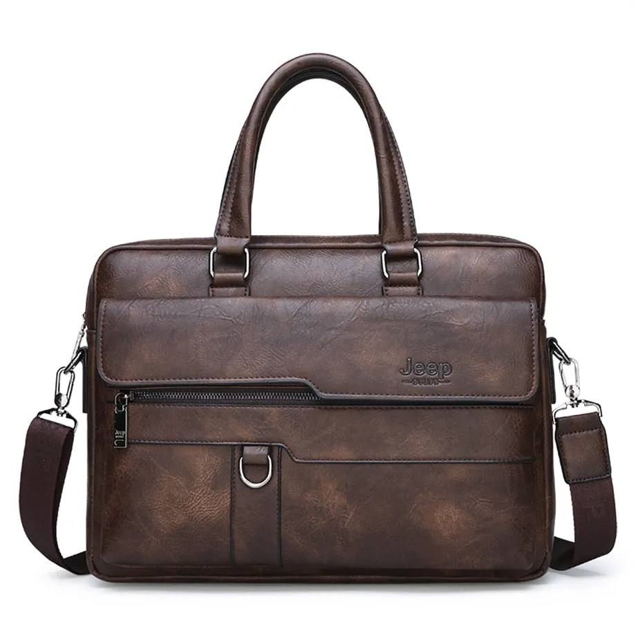 Men's Leather Shoulder Briefcase For 14 Inch Laptop
