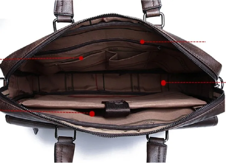 Men's Leather Shoulder Briefcase For 14 Inch Laptop