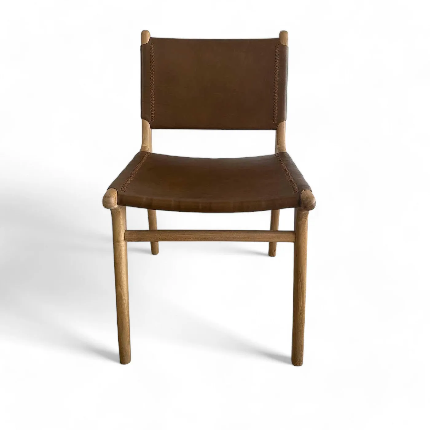 Mid Century Modern Tan Leather and Teak