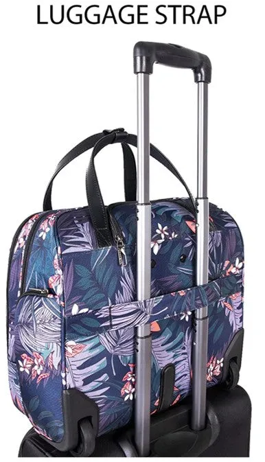 Rolling Laptop Bag, Briefcase, RFID Pockets, Water-Proof, Fits up to 15.6" Laptop, Lavender, Green, White & Coral on Navy