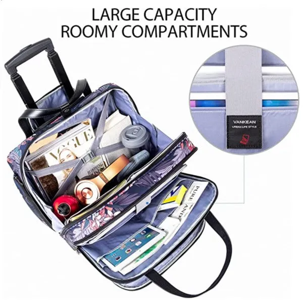 Rolling Laptop Bag, Briefcase, RFID Pockets, Water-Proof, Fits up to 15.6" Laptop, Lavender, Green, White & Coral on Navy
