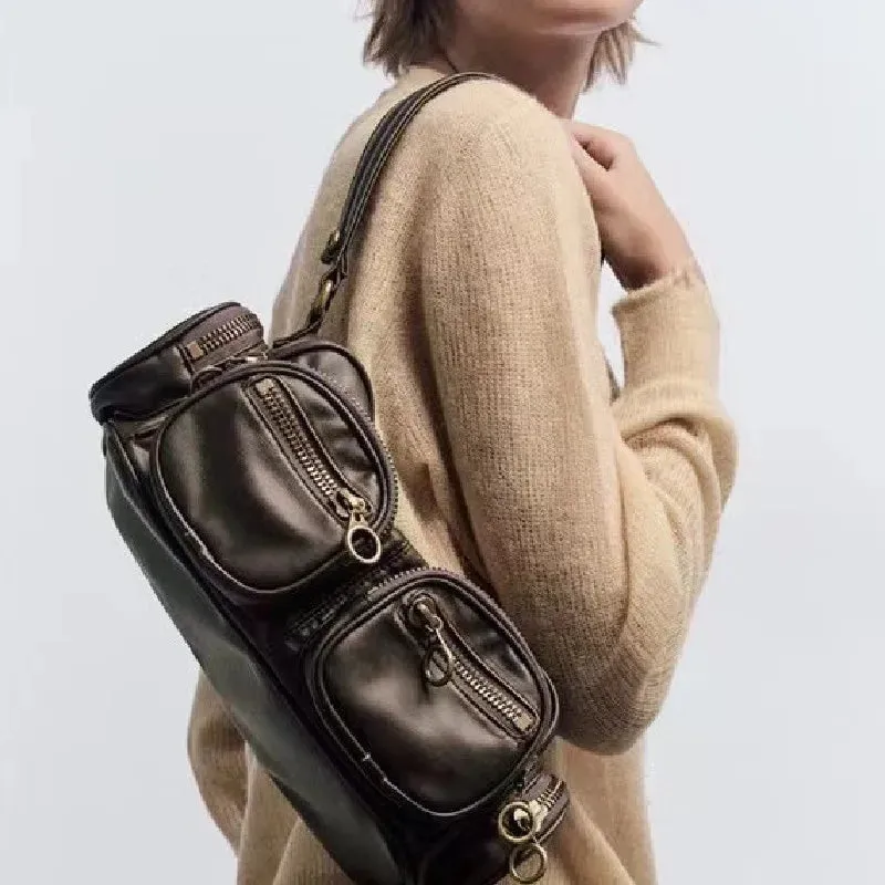 UAKISS  -  Punk Stylish Handlebags for Women PU Underarm  Bags Leisure Armpit Bag Shopping Shoulder Bags Female Fashion Handbag