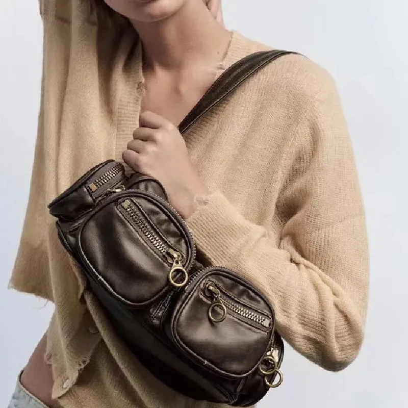 UAKISS  -  Punk Stylish Handlebags for Women PU Underarm  Bags Leisure Armpit Bag Shopping Shoulder Bags Female Fashion Handbag