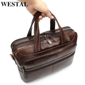 WESTAL Business Men Briefcase Laptop Bag Leather Men's Messenger Bag Genuine Leather Work Office Bags for Men Briefcase Male