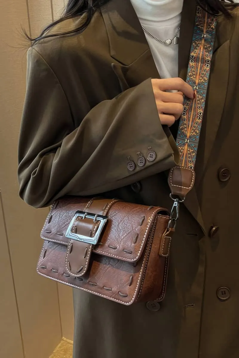 Wide strap shoulder bag retro PU small bag
